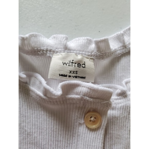 Wilfred Aritzia Ribbed Ruffle Tank Top XXS White Sleeveless‎ Cropped Henley - Picture 2 of 8